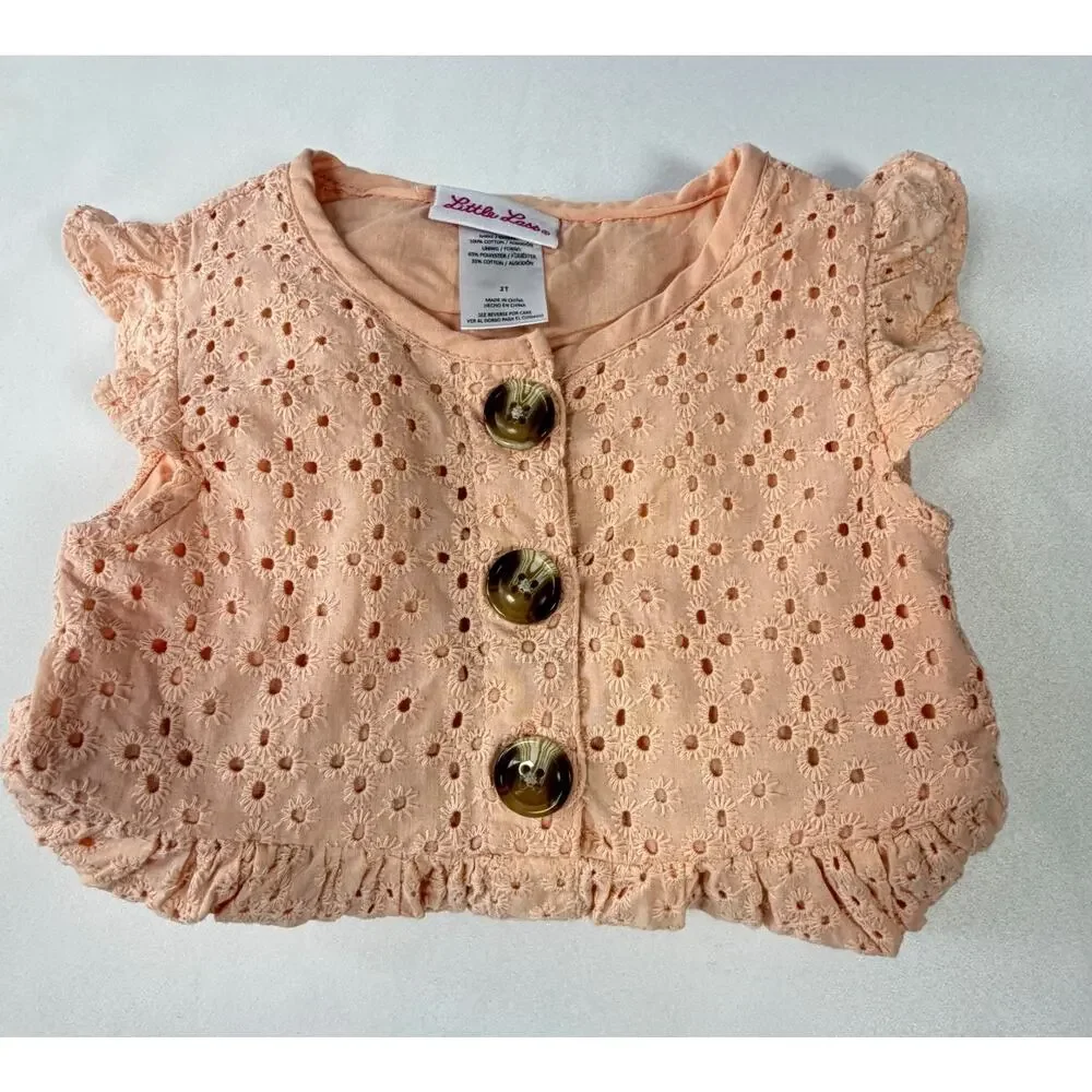 Little Lass Eyelet Embroidered Dress Toddler Girls Tropical Peach Cap Sleeve 2T
